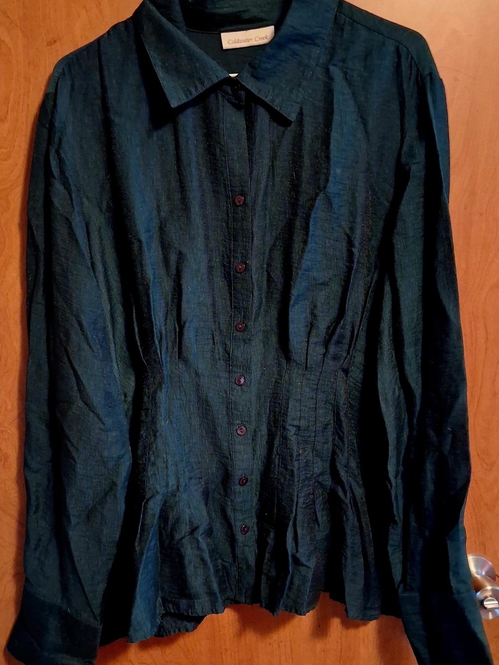 Coldwater Creek Teal Button-Front Peplum Blouse